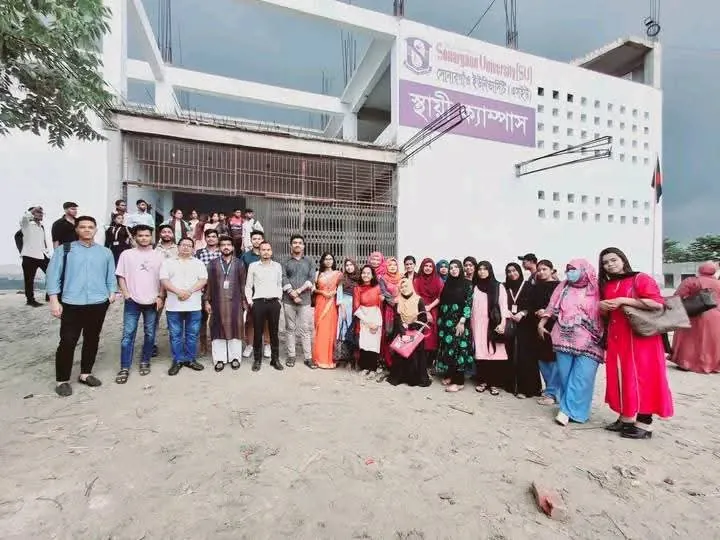 Students at the permanent campus