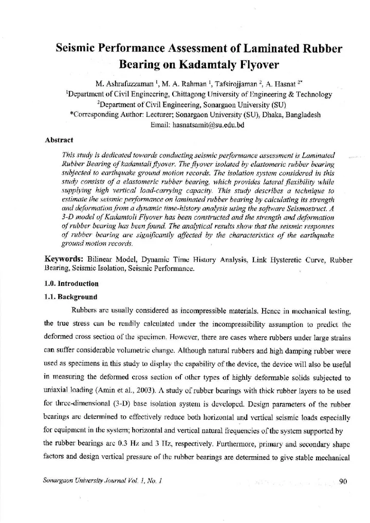 First page of Seismic Performance Assessment of Laminated Rubber Bearing on Kadamtaly Flyover