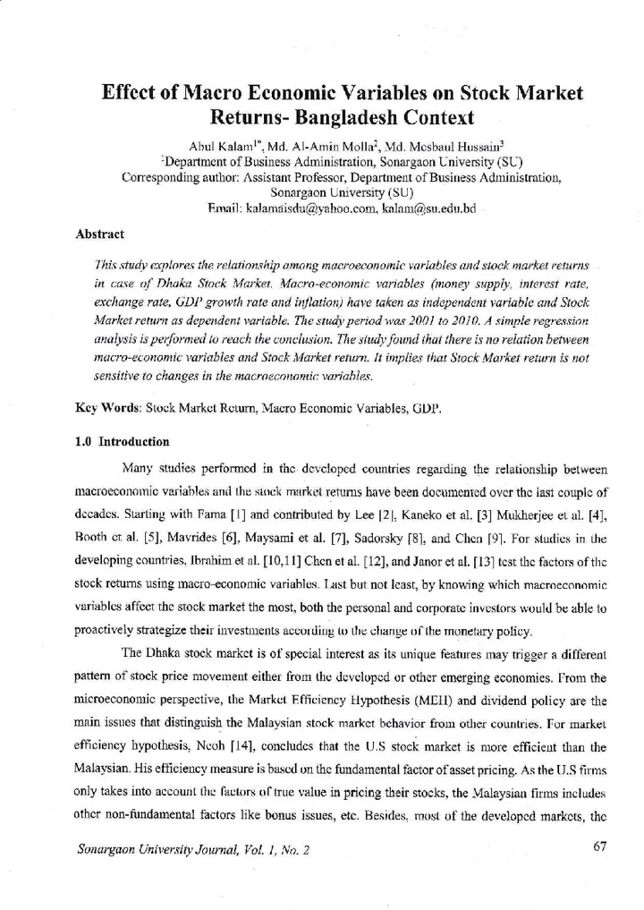 First page of Effect of Macro Economic Variables on Stock Market Returns- Bangladesh Context