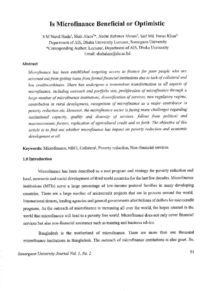 First page of Is Microfinance Beneficial or Optimistic