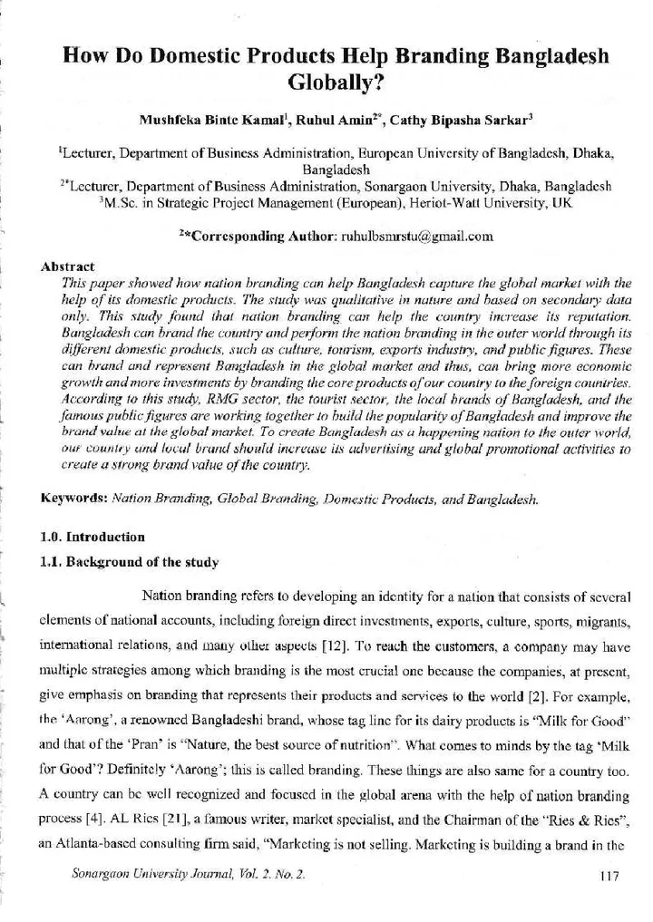 First page of How Do Domestic Products Help Branding Bangladesh Globally?
