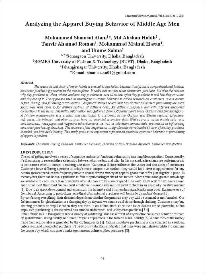 First page of Analyzing the Apparel Buying Behavior of Middle Age Men