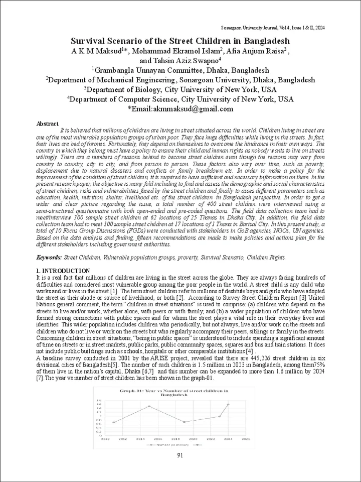 First page of Survival Scenario of the Street Children in Bangladesh