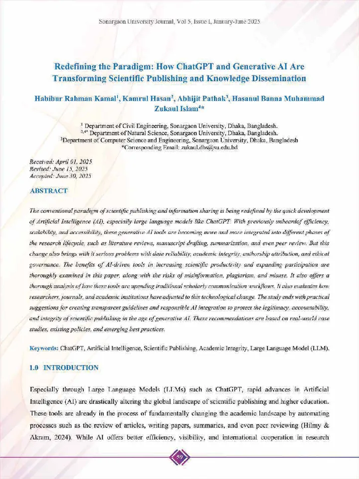 First page of Redefining the Paradigm: How ChatGPT and Generative AI Are Transforming Scientific Publishing and Knowledge Dissemination