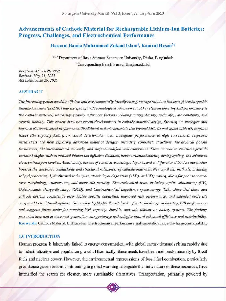 First page of Advancements of Cathode Material for Rechargeable Lithium-Ion Batteries: Progress, Challenges, and Electrochemical Performance