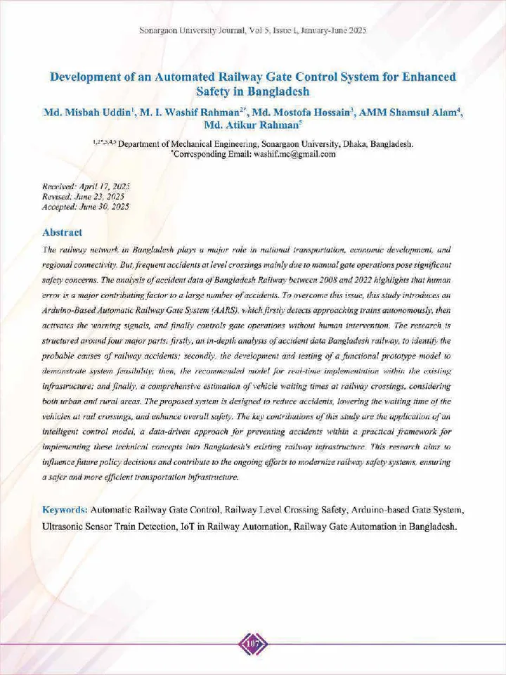 First page of Development of an Automated Railway Gate Control System for Enhanced Safety in Bangladesh