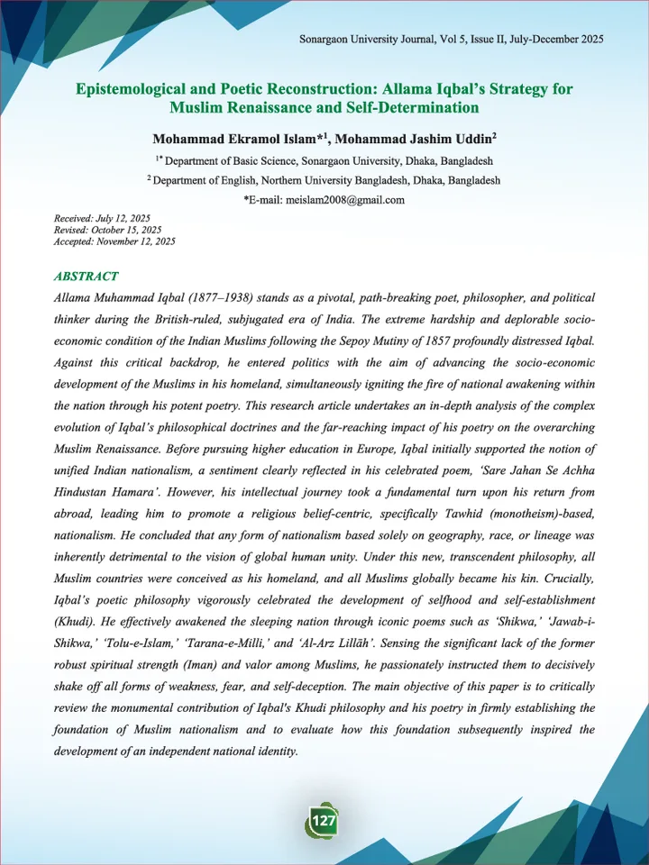 First page of Epistemological and Poetic Reconstruction: Allama Iqbal’s Strategy for Muslim Renaissance and Self-Determination