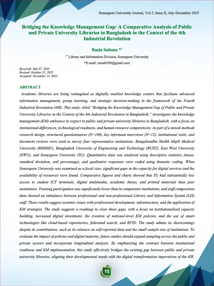 First page of Bridging the Knowledge Management Gap: A Comparative Analysis of Public and Private University Libraries in Bangladesh in the Context of the 4th Industrial Revolution