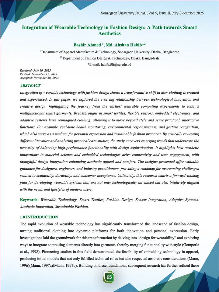 First page of Integration of Wearable Technology in Fashion Design: A Path towards Smart Aesthetics
